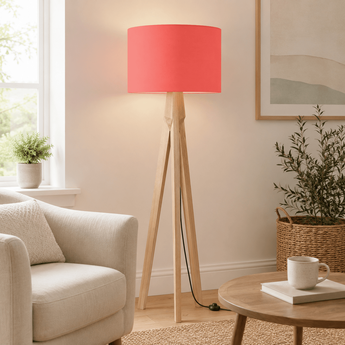 Plain Salmon Pink Lampshade, Ceiling or Table Lamp Shade - Shadow bright