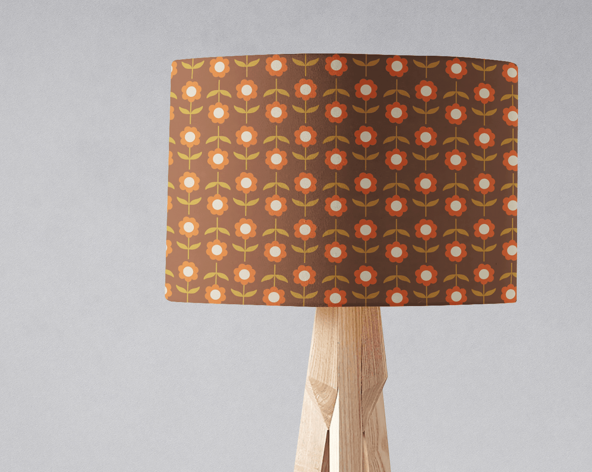 Brown Floral Drum Lampshade, Retro Design Shade for Table, Floor or Ceiling Pendant Light - Shadow bright