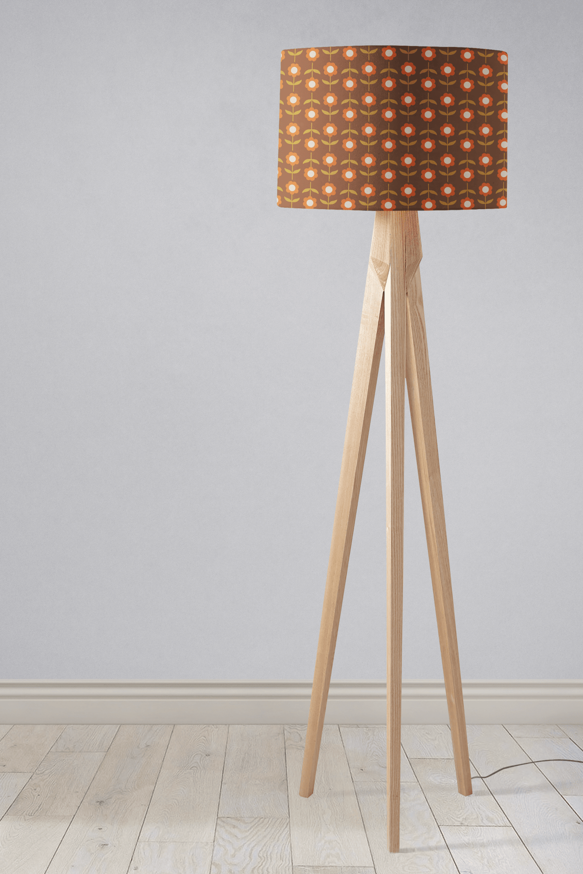 Brown Floral Drum Lampshade, Retro Design Shade for Table, Floor or Ceiling Pendant Light - Shadow bright