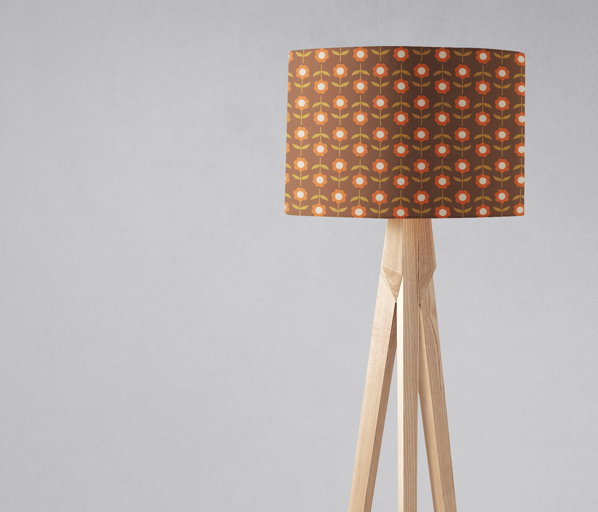 Brown Floral Drum Lampshade, Retro Design Shade for Table, Floor or Ceiling Pendant Light - Shadow bright