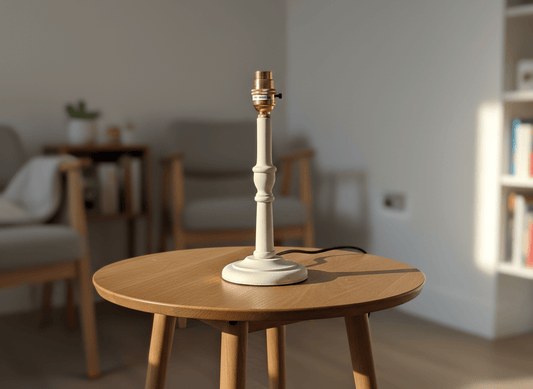 Sustainable Mango Wood Lamp Base – Hand-Turned, Waxed or Painted Sage Green/Grey - Shadow bright