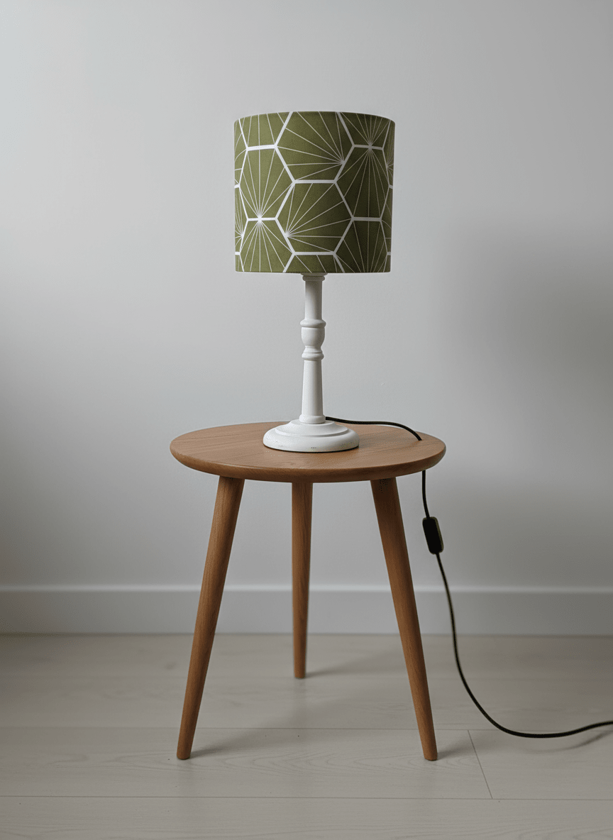 Sustainable Mango Wood Lamp Base – Hand-Turned, Waxed or Painted Sage Green/Grey - Shadow bright