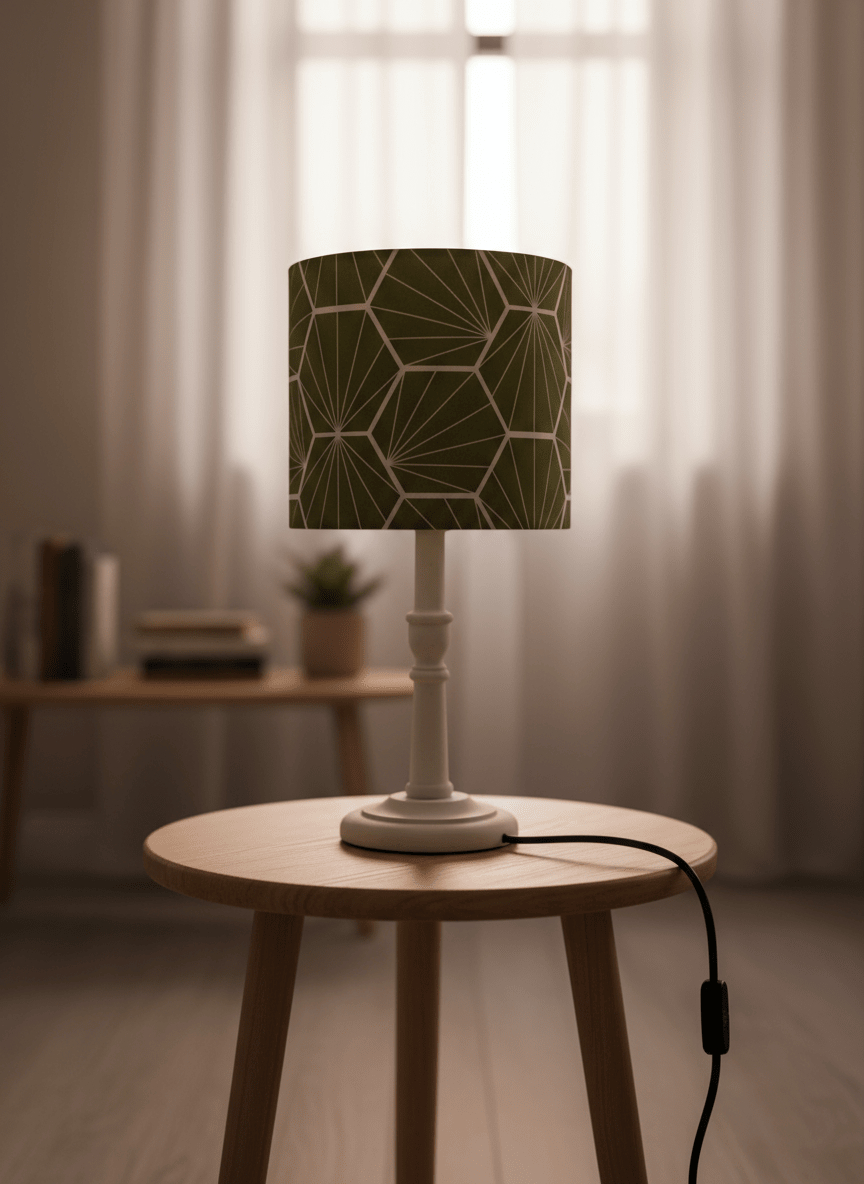 Sustainable Mango Wood Lamp Base – Hand-Turned, Waxed or Painted Sage Green/Grey - Shadow bright