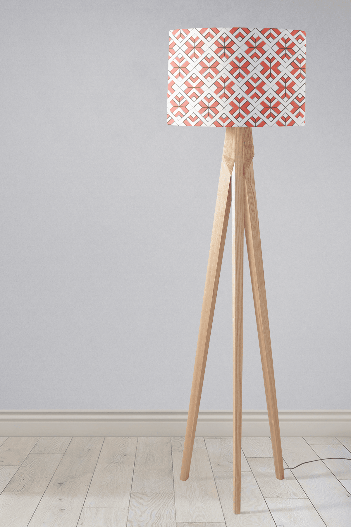 Coral and White Geometric Design Lampshade, Ceiling or Table Lamp Shade - Shadow bright