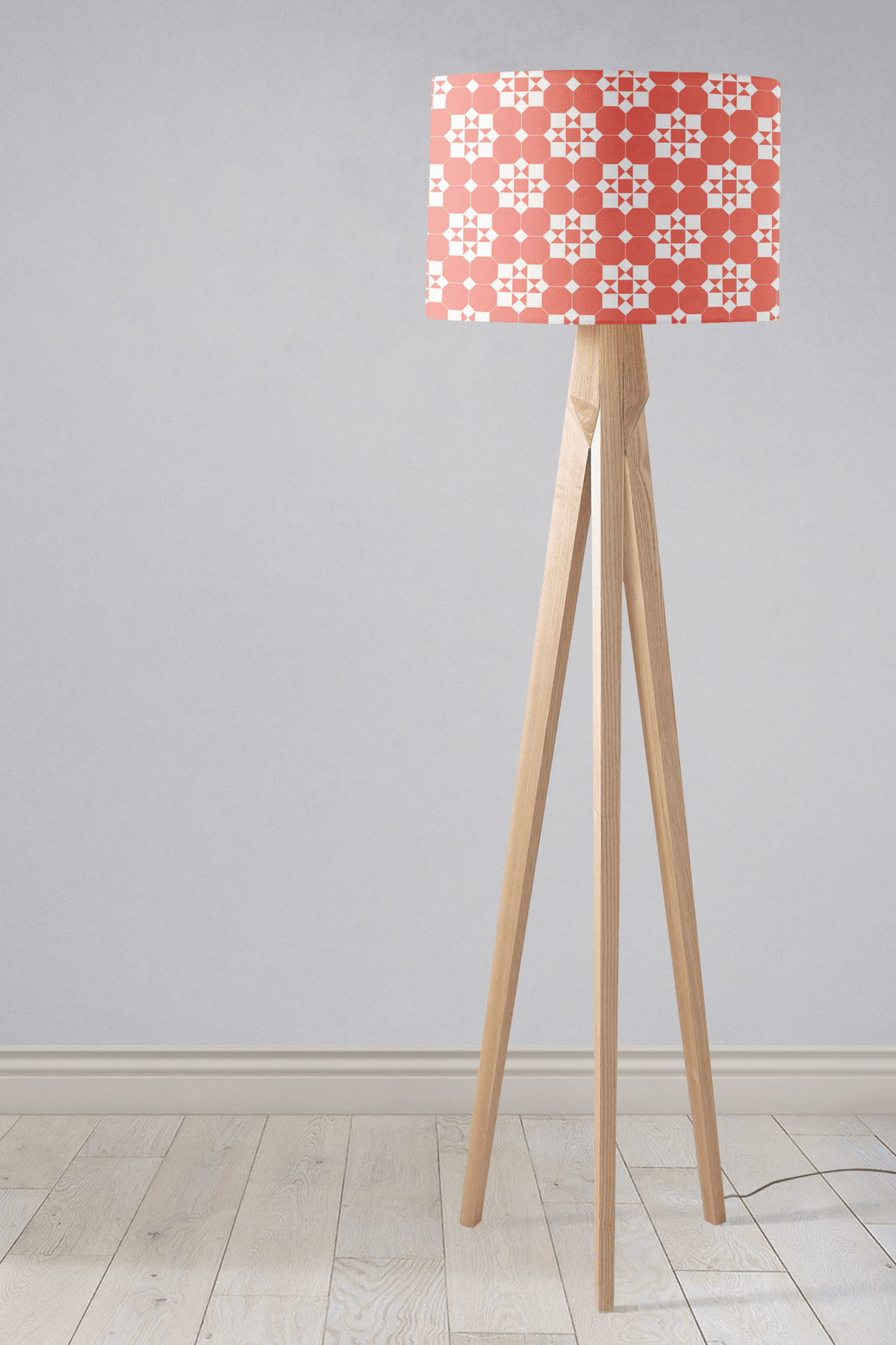 Coral and White Geometric Tiles Design Lampshade, Ceiling or Table Lamp Shade - Shadow bright