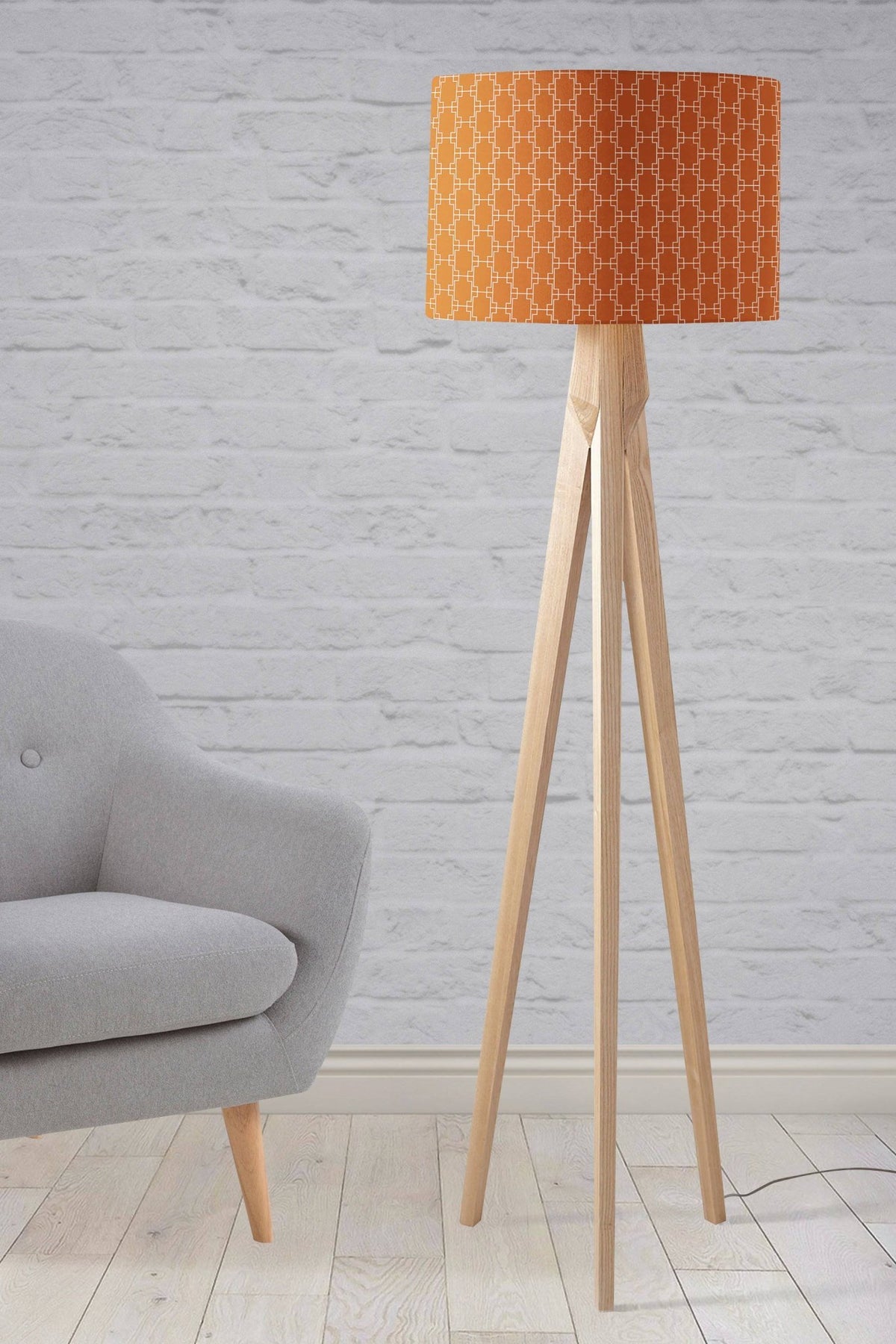 Dark Orange Lampshade with a White Geometric Design, Ceiling or Table Lamp Shade - Shadow bright