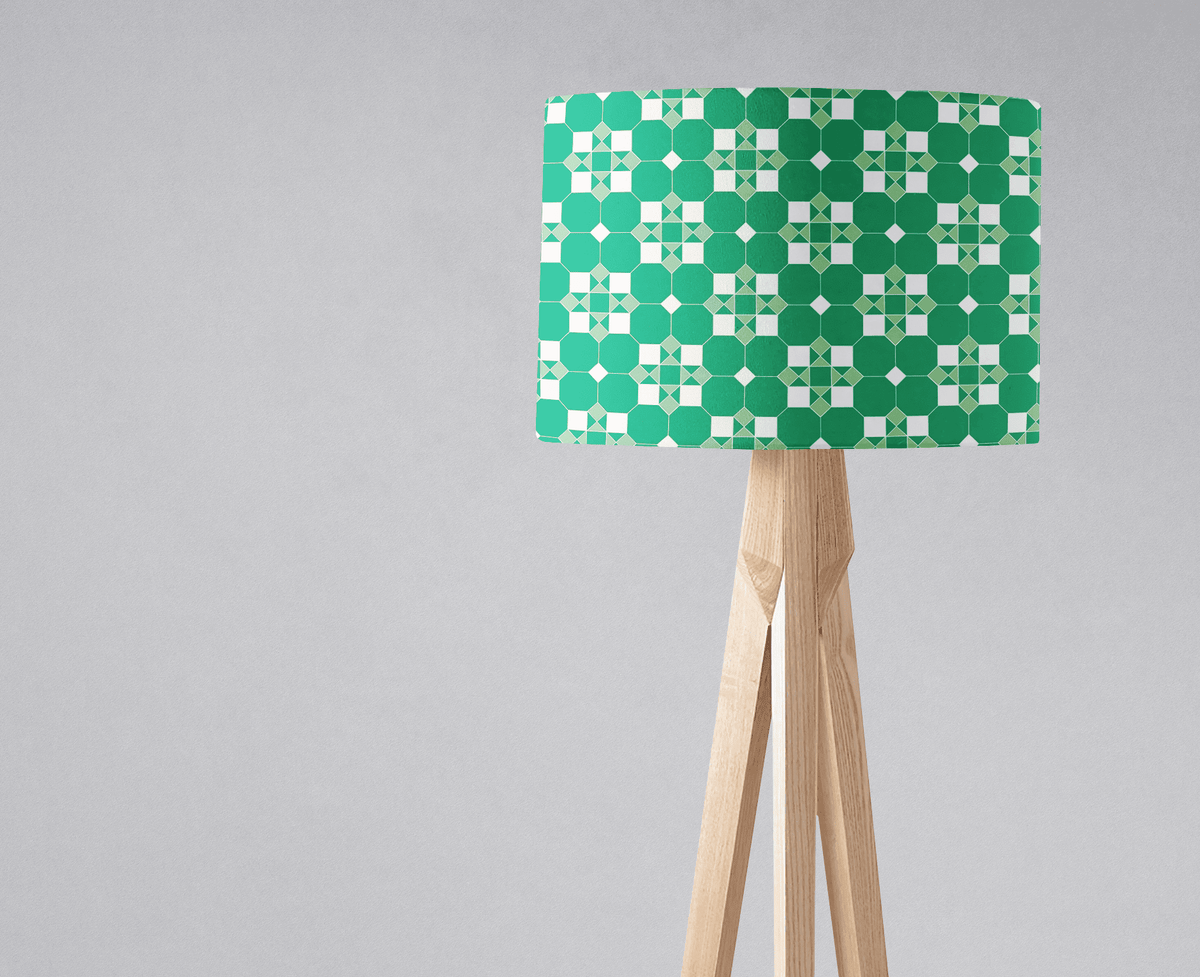 Green and White Geometric Tiles Design Lampshade, Ceiling or Table Lamp Shade - Shadow bright