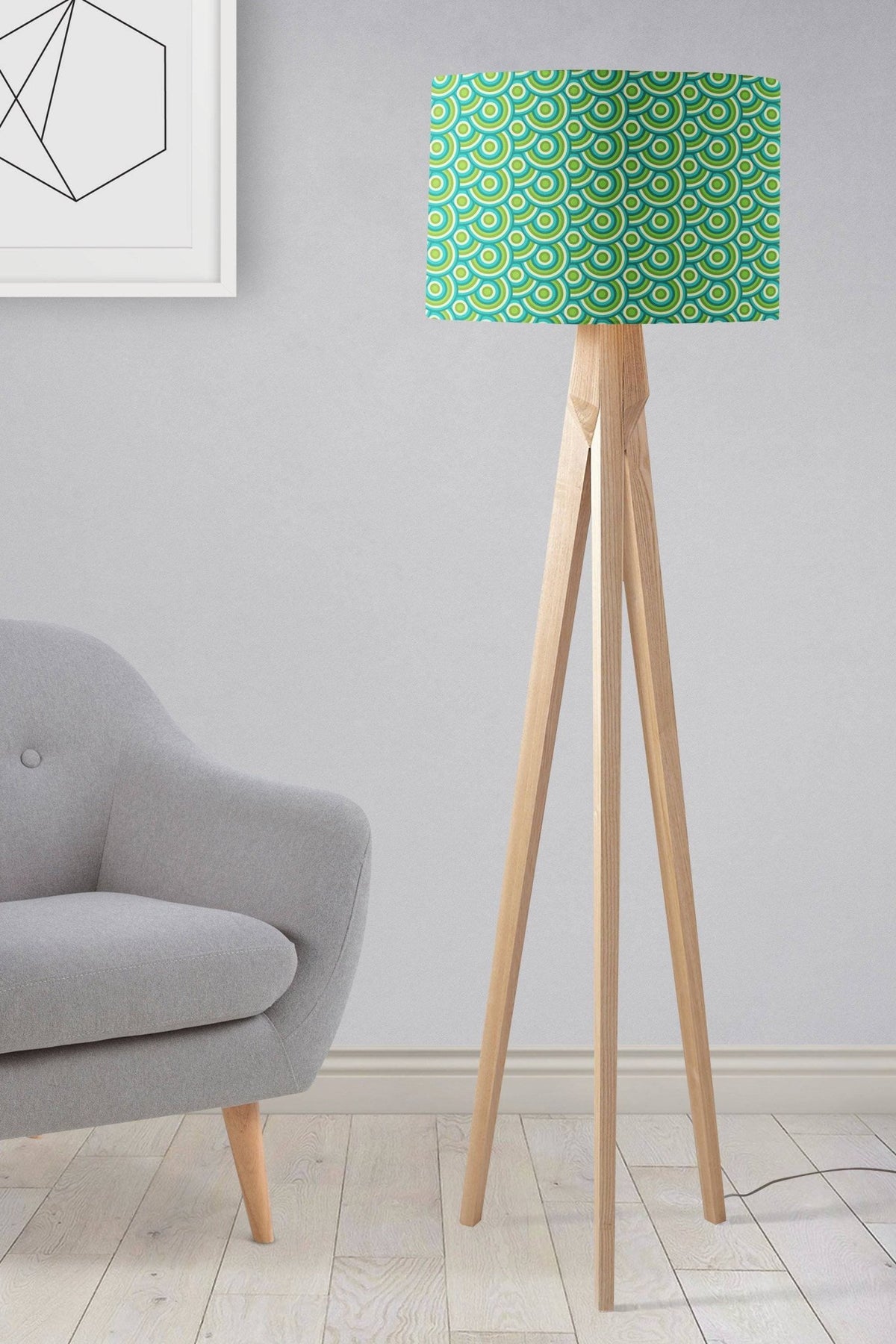 Green with a 70's Retro Circles DesignLampshade, Ceiling or Table Lamp Shade - Shadow bright