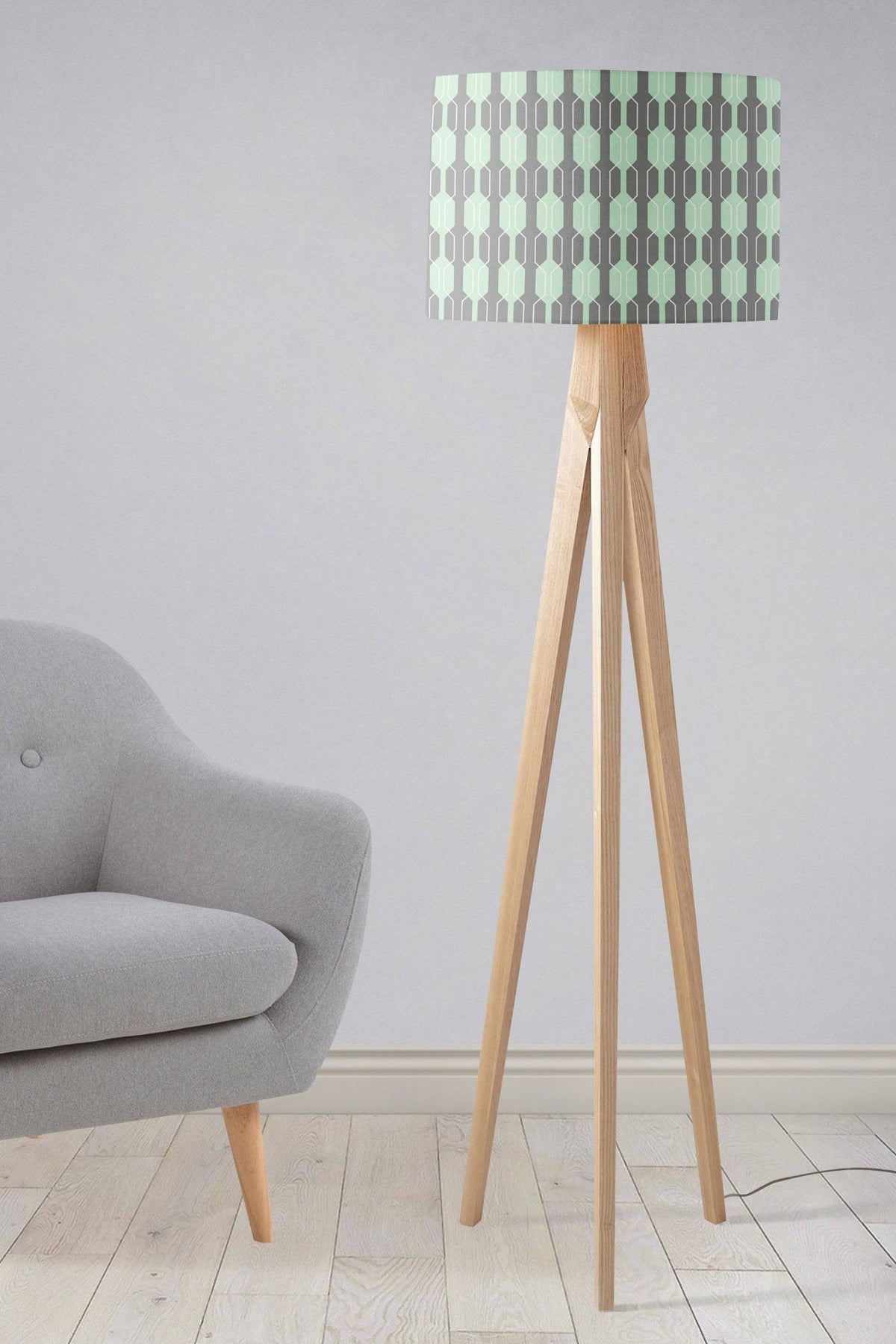 Grey Lampshade with a Mint Green Geometric Design, Ceiling or Table Lamp Shade - Shadow bright