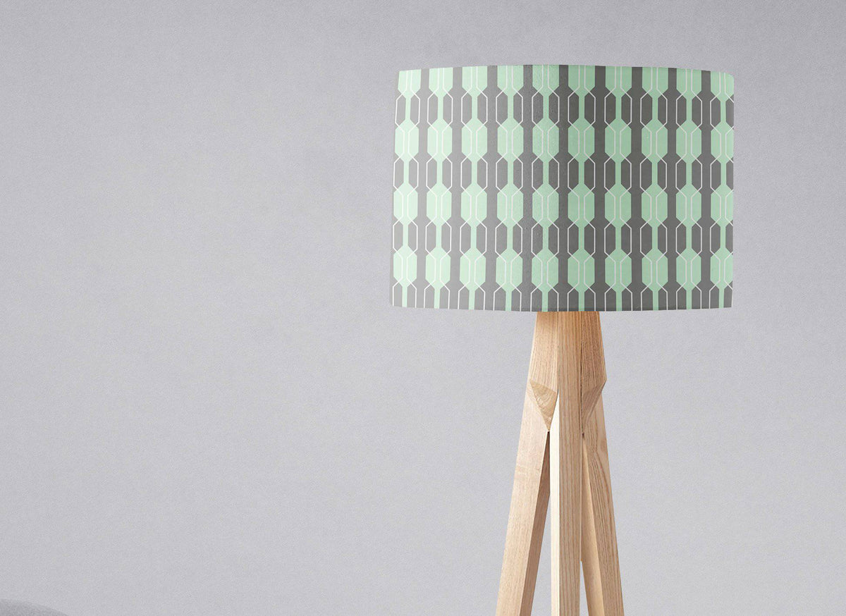 Grey Lampshade with a Mint Green Geometric Design, Ceiling or Table Lamp Shade - Shadow bright