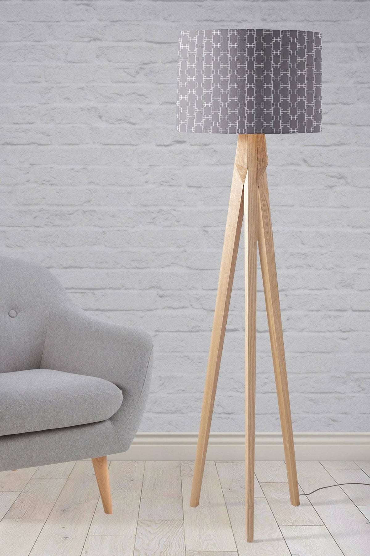 Grey with White Squares Geometric Design Lampshade, Ceiling or Table Lamp Shade - Shadow bright