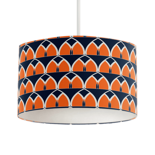 Navy Blue and Orange Retro Geometric Design Lampshade, Ceiling or Table Lamp Shade - Shadow bright