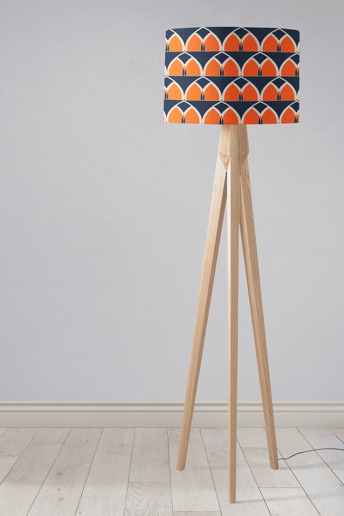 Navy Blue and Orange Retro Geometric Design Lampshade, Ceiling or Table Lamp Shade - Shadow bright