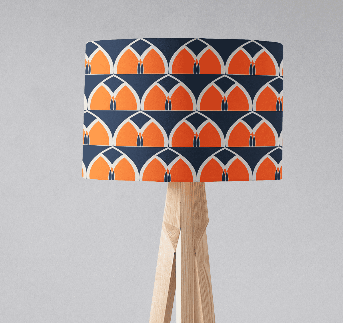 Navy Blue and Orange Retro Geometric Design Lampshade, Ceiling or Table Lamp Shade - Shadow bright
