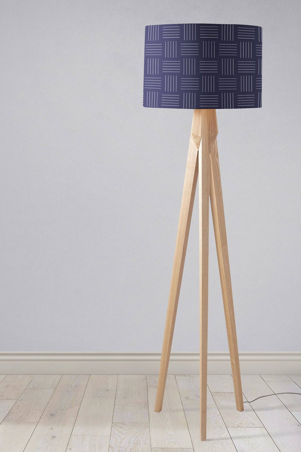 Navy Blue with White Lines Geometric Design Lampshade - Shadow bright