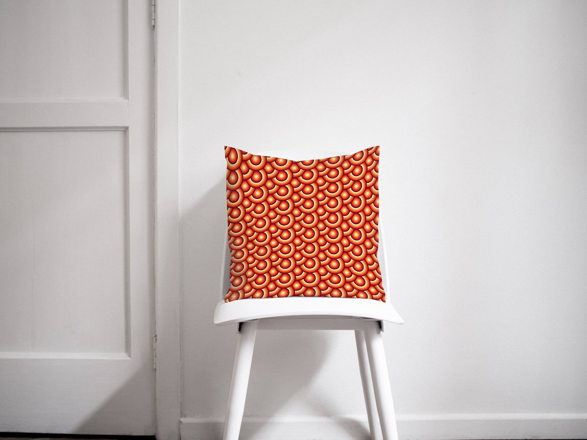 Orange Cushion with a 70's Retro Circles Design, Throw Pillow - Shadow bright