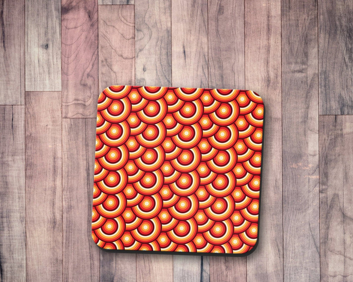 Orange Retro 70's Design Coasters, Table Decor Drinks Mat - Shadow bright