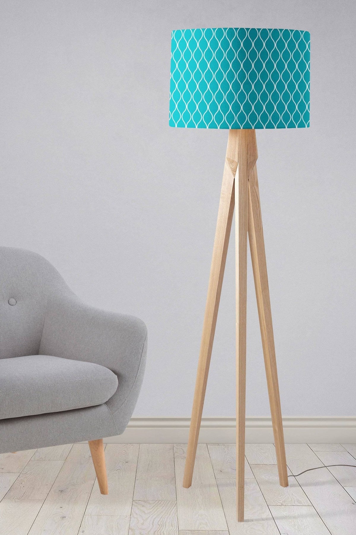 Turquoise Lampshade with a White Geometric Design, Ceiling or Table Lamp Shade - Shadow bright