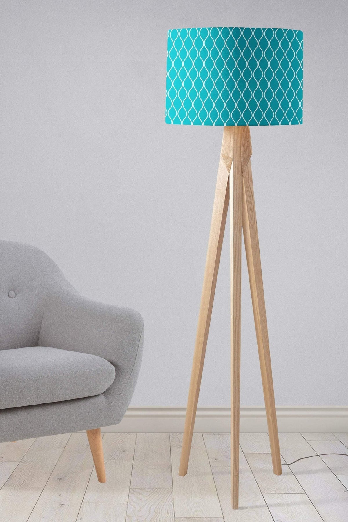 Turquoise Lampshade with a White Geometric Design, Ceiling or Table Lamp Shade - Shadow bright