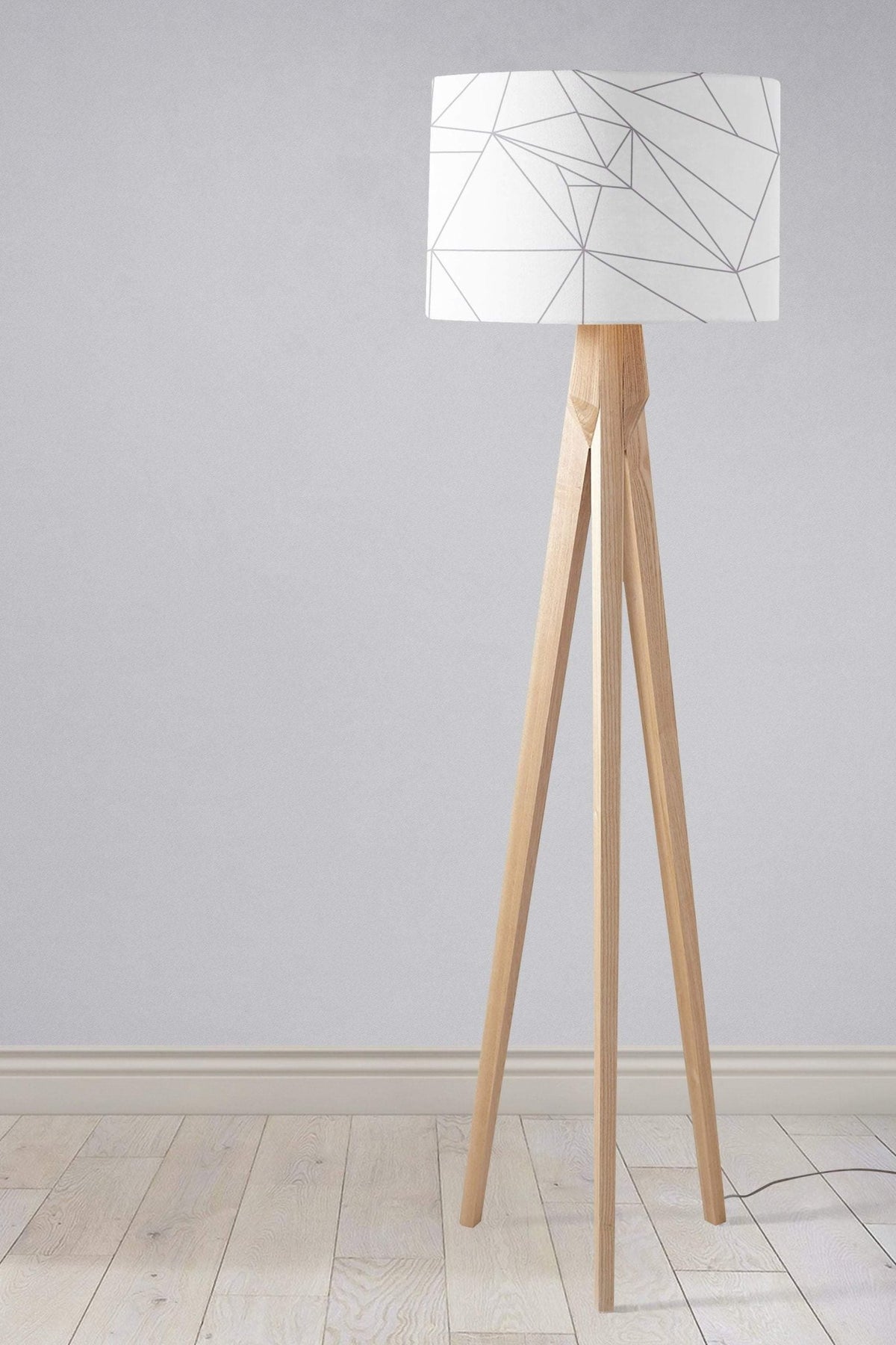 White Lampshade with a Grey Lines Geometric Design, Ceiling or Table Lamp Shade - Shadow bright