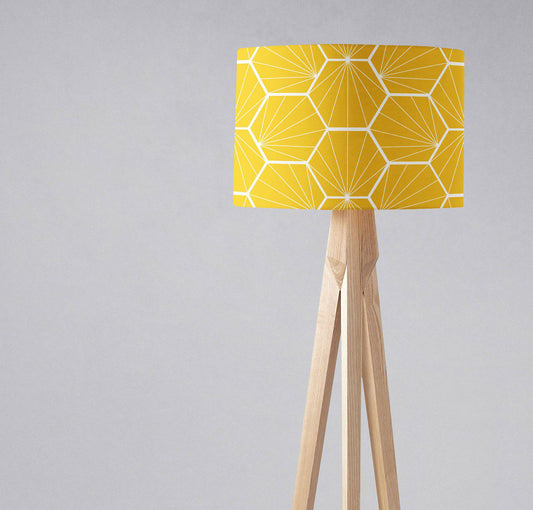 Yellow Lampshade with a White Hexagon Design, Ceiling, Table Lamp Shade - Shadow bright