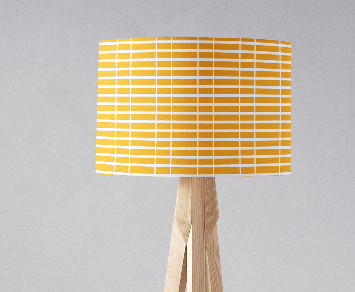 Yellow with White Geometric Stripes Lampshade, Ceiling or Table Lamp Shade - Shadow bright